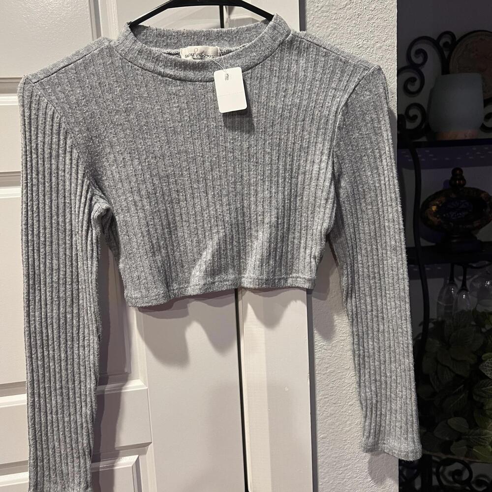 Smoke and mirrors Gray Ribbed Knit Crop Top, Size S